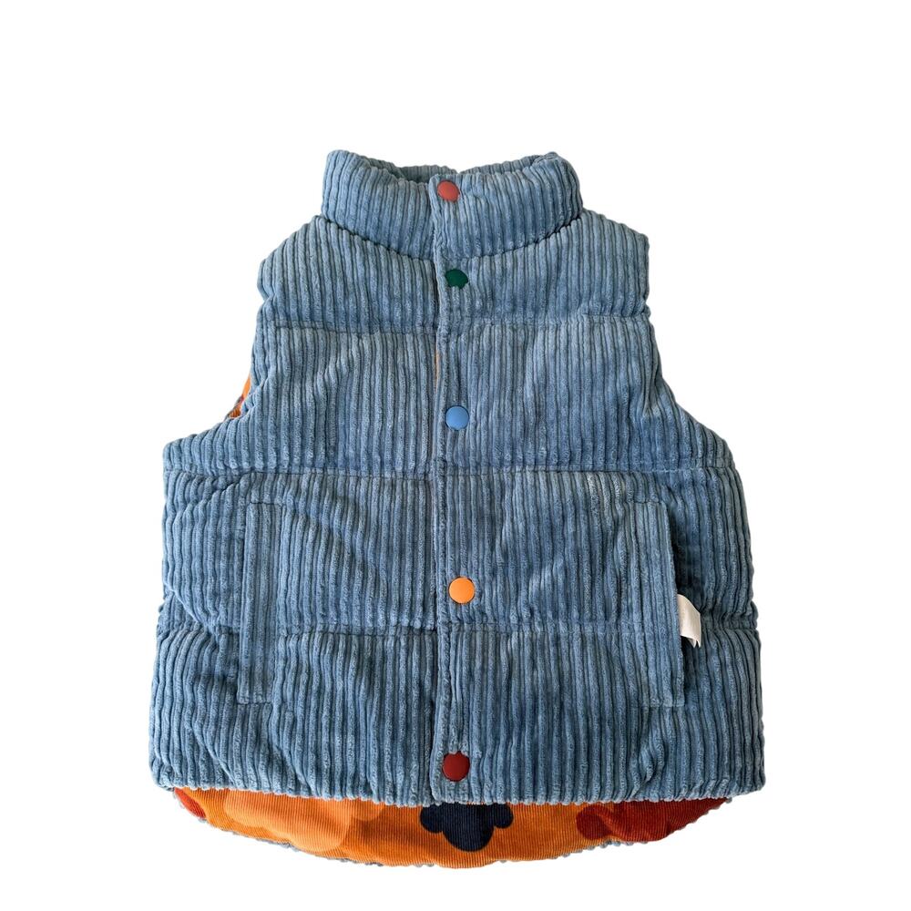 Petite Revery Reversible Puffer Vest Girls 7Y-8Y Blue & Brown